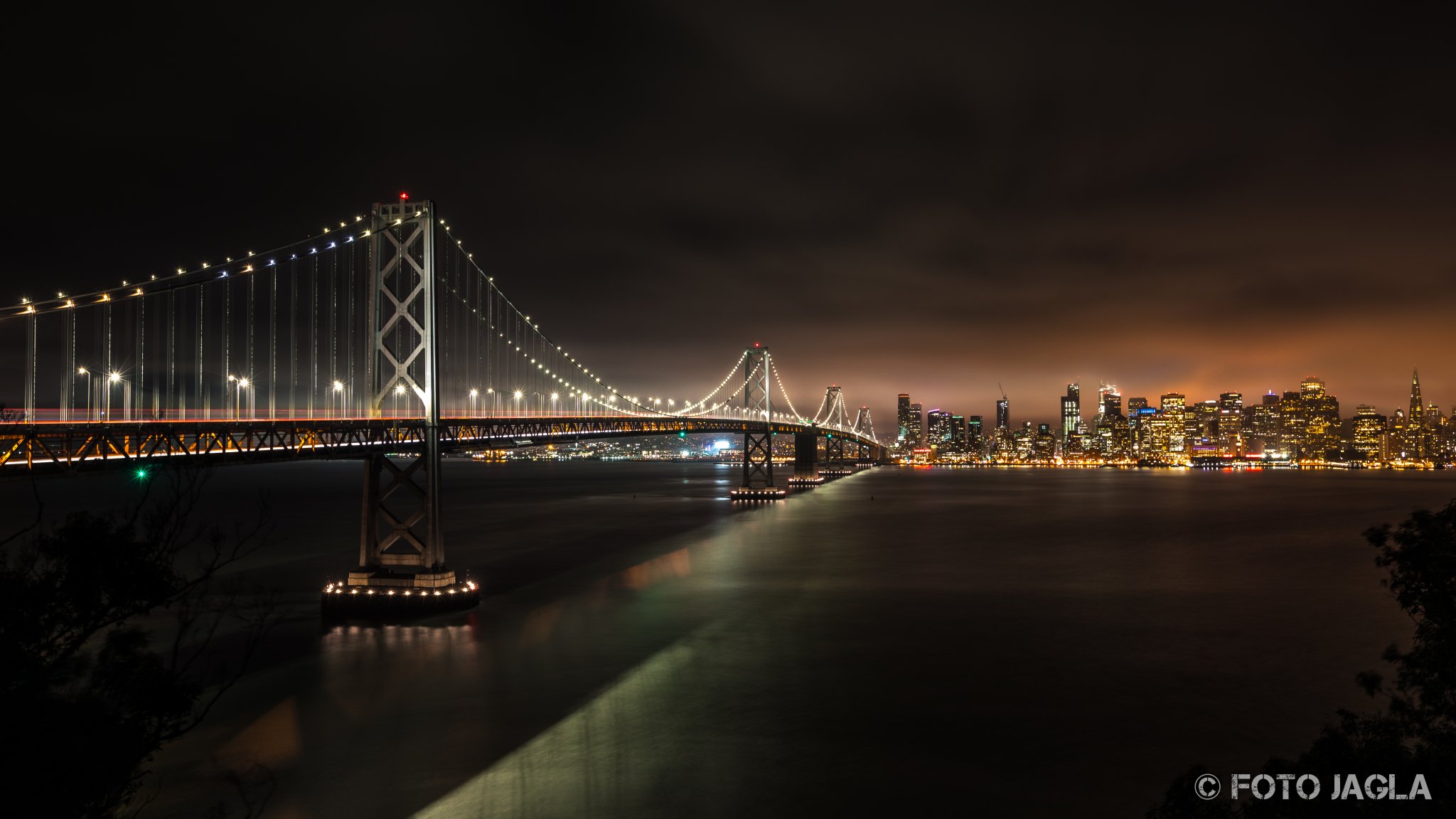 Kalifornien September 18 Oakland Bay Bridge Bei Nacht Mit Blick Auf Die Piers San Francisco